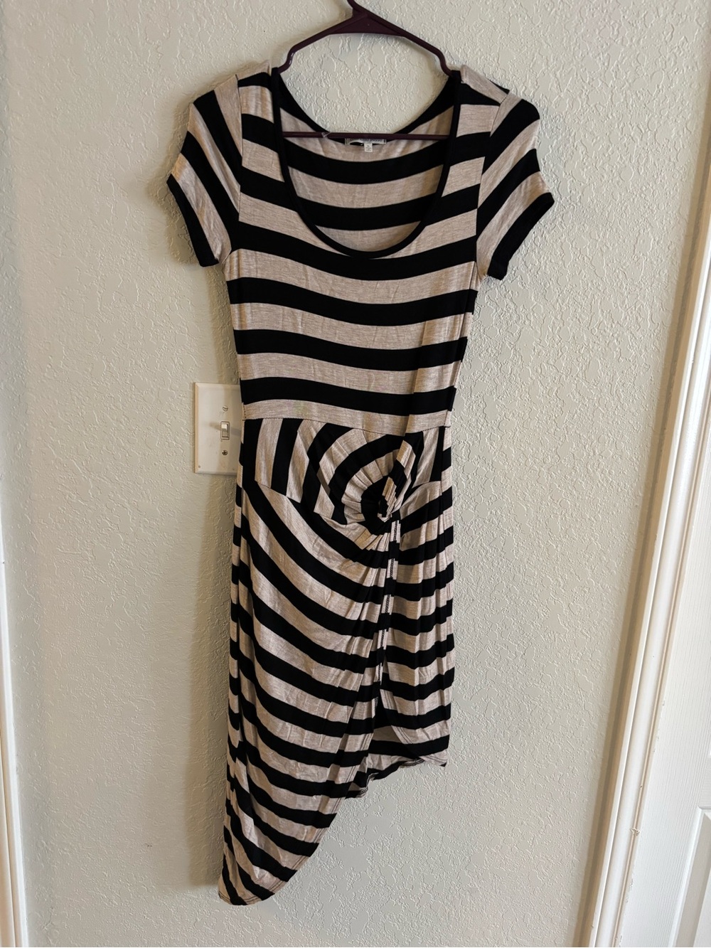 Charlotte Russe Black and Cream Striped Asymmetrical Dress